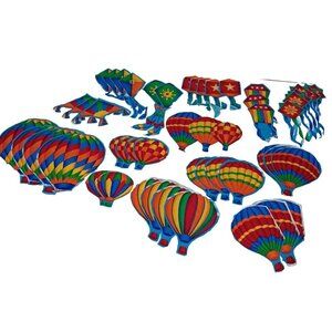 Hot Air Balloons And Kites Fabric Cutout 49 Pieces For Applique Crafting Rainbow